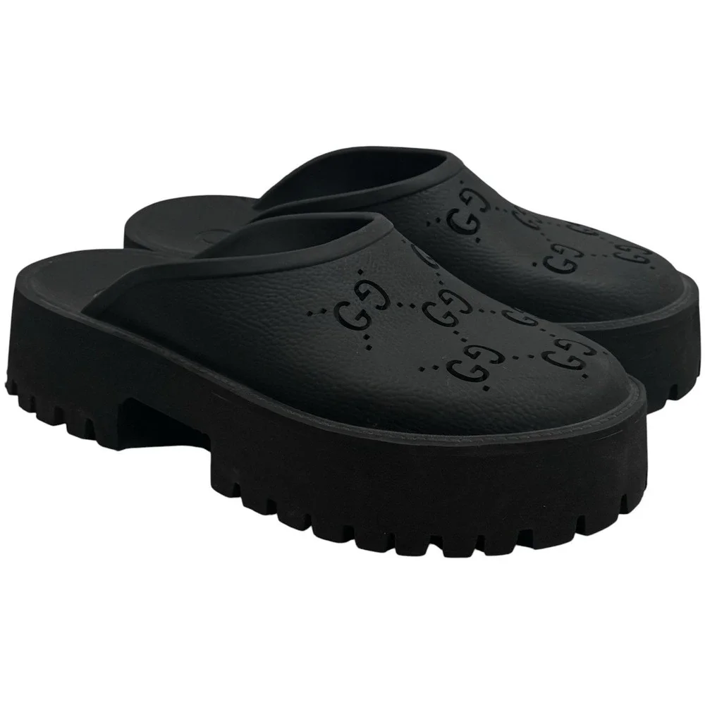Authentic Gucci Rubber Slip-On Platform Mule Sandals Logo Statement Capsule 10